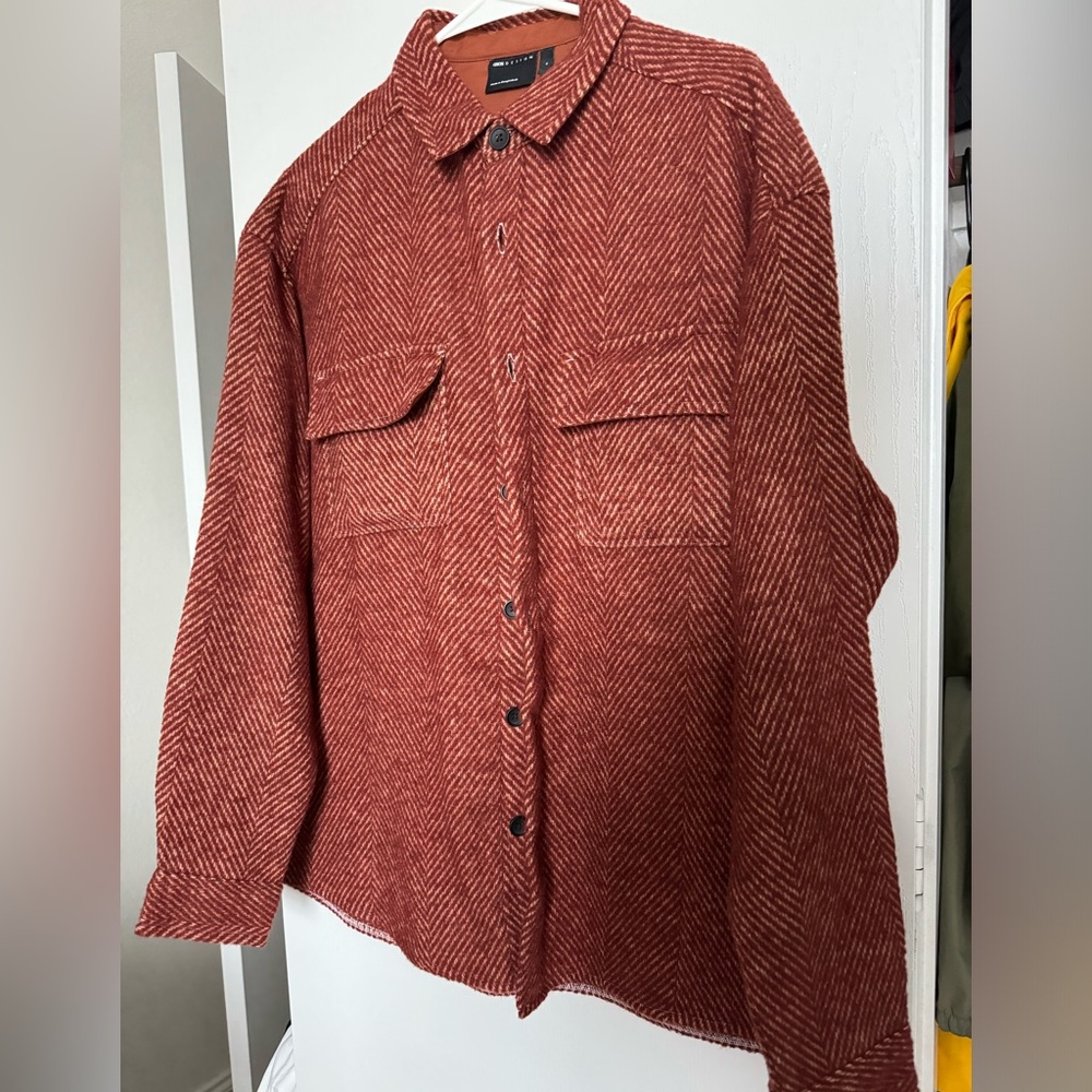 Oversize Herringbone Button-Up Shirt (Imported)